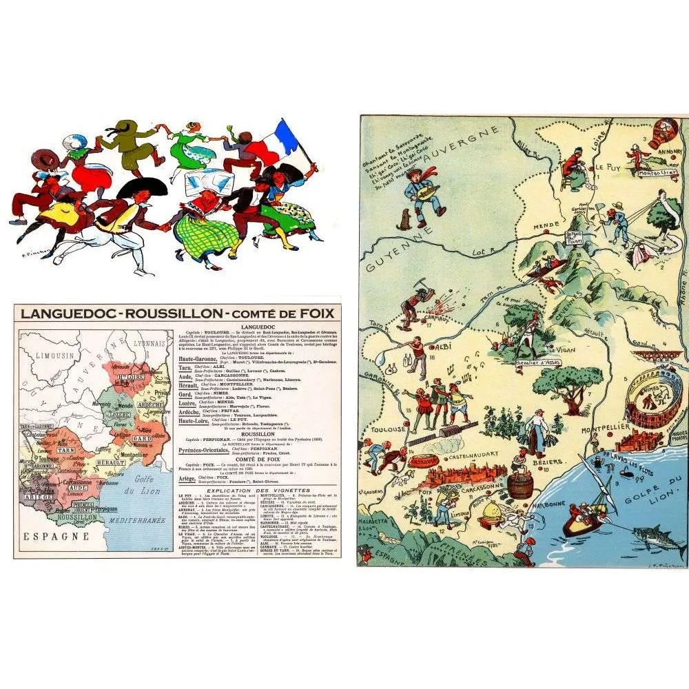 Document Illustré Languedoc Roussillon Comté Foix Carte Pinchon Carcassonne – Fac-similé de document ancien Document Illustré Languedoc Roussillon Comté Foix Carte Pinchon Carcassonne – Fac-similé de document ancien