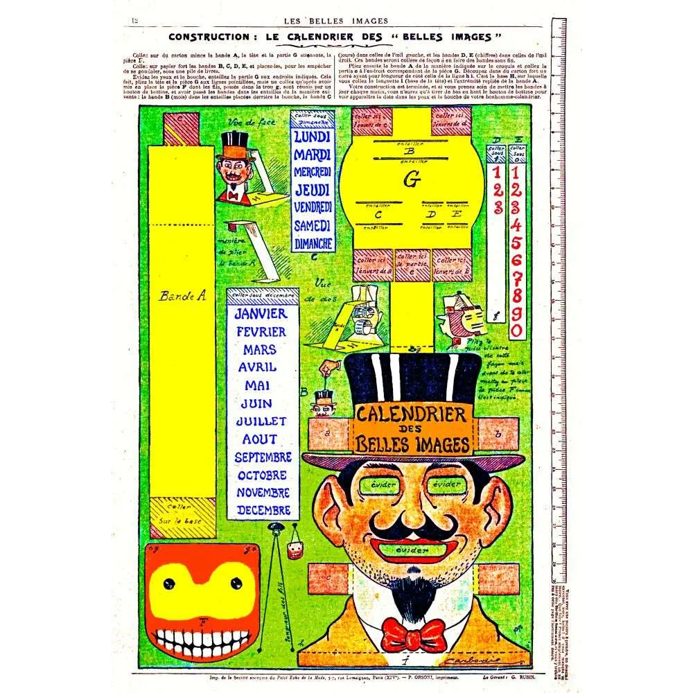 Planche Calendrier Belles Images à Découper Bonhomme Chapeau Paris Presse Enfantine – Fac-similé de document ancien Planche Calendrier Belles Images à Découper Bonhomme Chapeau Paris Presse Enfantine – Fac-similé de document ancien