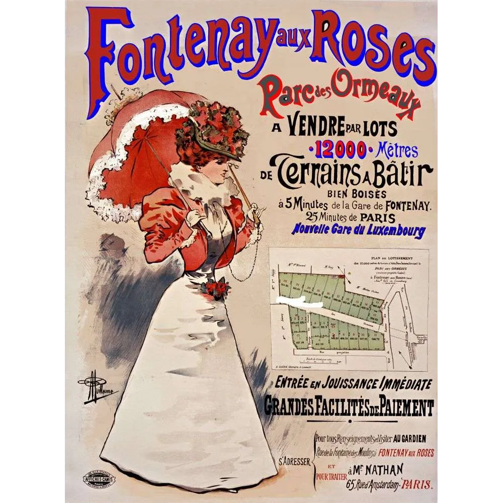Affiche Immobilière Fontenay-aux-Roses Parc Ormeaux Terrains Paris Banlieue – Publicité vintage Affiche Immobilière Fontenay-aux-Roses Parc Ormeaux Terrains Paris Banlieue – Publicité vintage