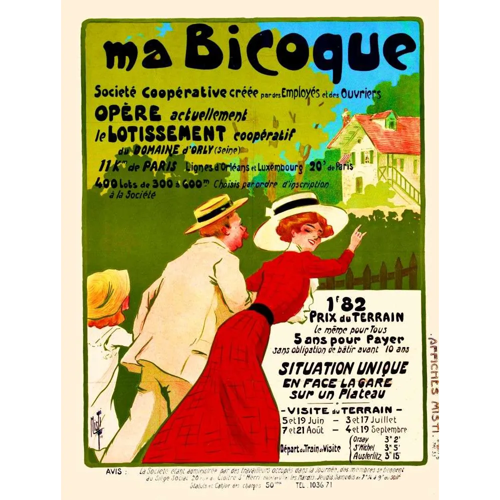Affiche Ma Bicoque Coopérative Domaine d'Orly – Publicité vintage Affiche Ma Bicoque Coopérative Domaine d'Orly – Publicité vintage