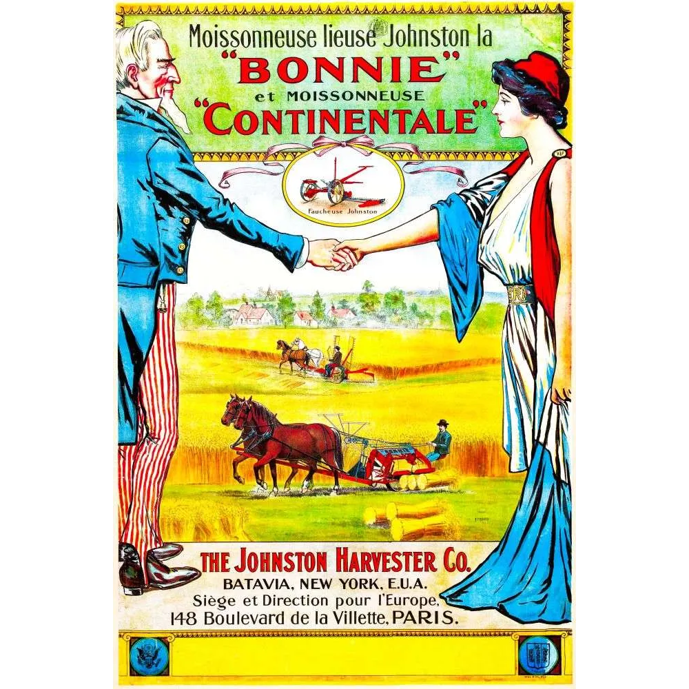 Affiche Moissonneuse Johnston Bonnie Continentale – Publicité vintage Affiche Moissonneuse Johnston Bonnie Continentale – Publicité vintage