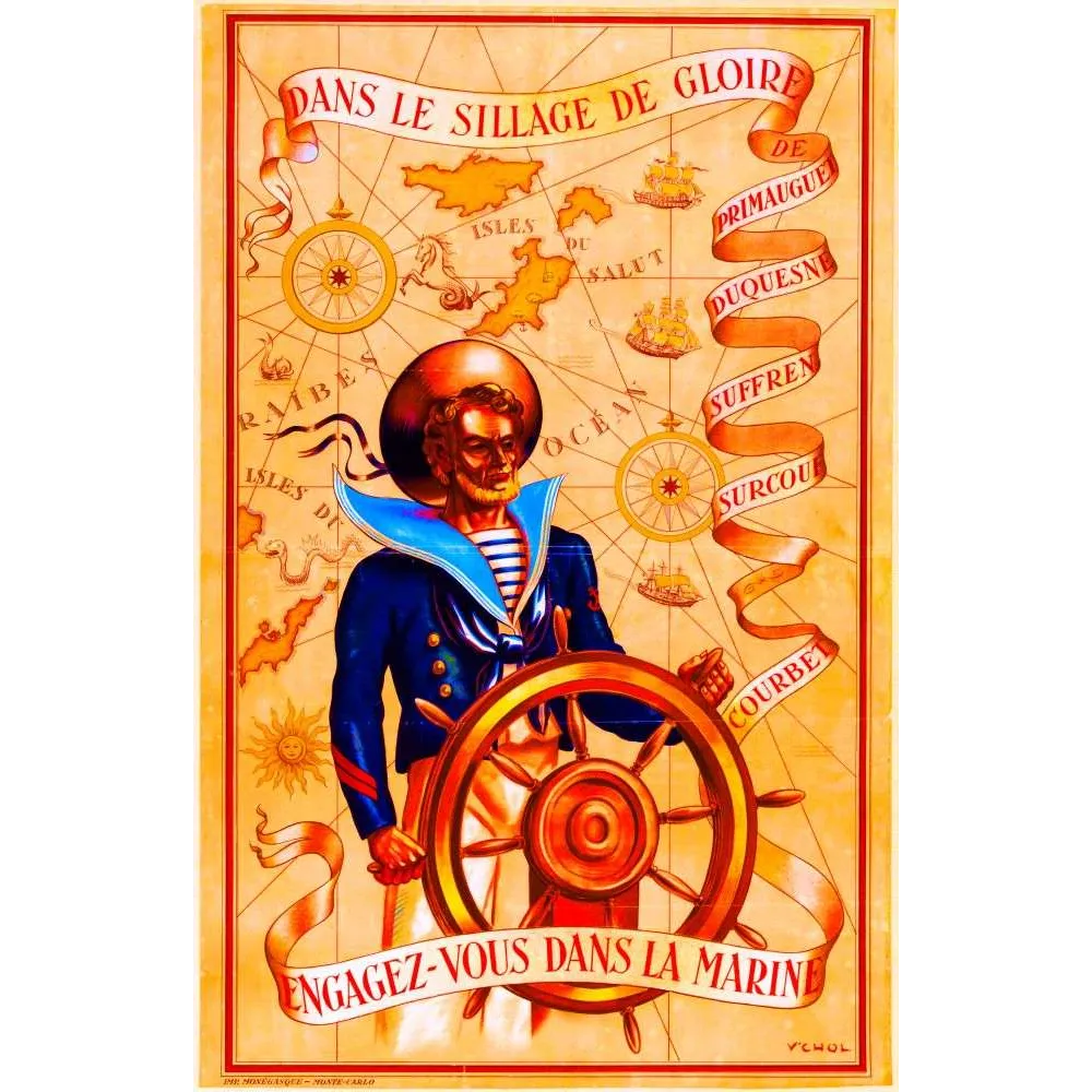 Affiche Recrutement Marine Nationale Dans le Sillage de Gloire – Publicité vintage Affiche Recrutement Marine Nationale Dans le Sillage de Gloire – Publicité vintage