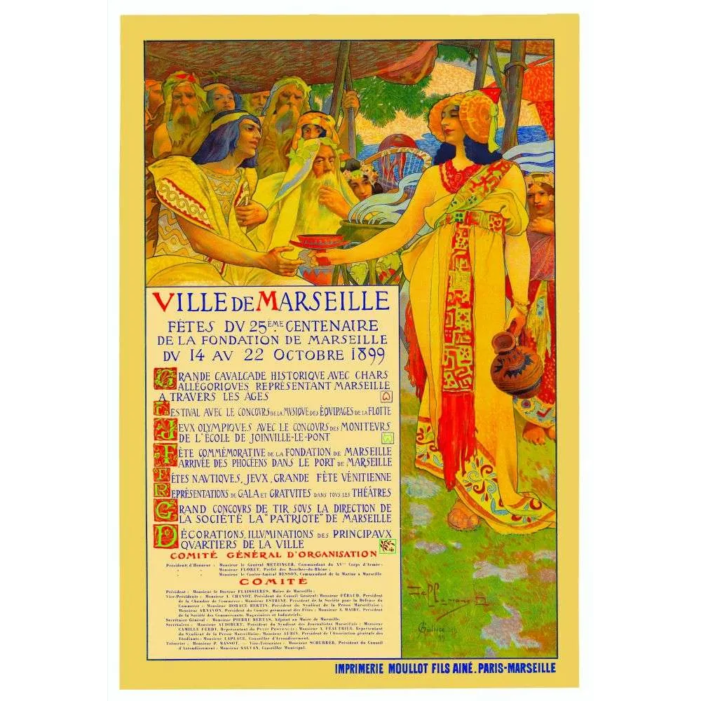 Affiche Fêtes Centenaire Fondation Marseille 1899 – Fac-similé de document ancien