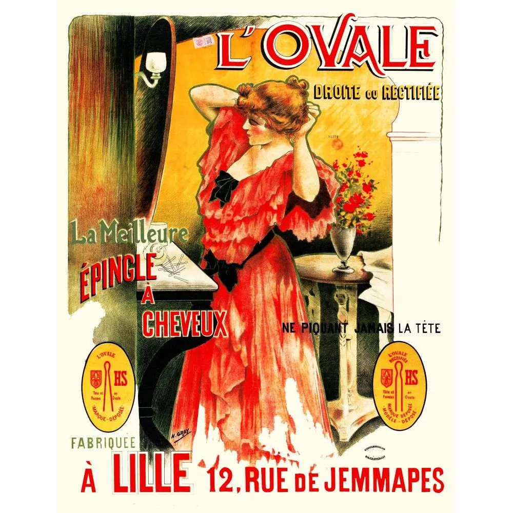 Affiche L'Ovale Épingle à Cheveux H. Gray Lille – Publicité vintage Affiche L'Ovale Épingle à Cheveux H. Gray Lille – Publicité vintage