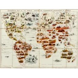 Carte Zoologique du Monde Répartition Animaux XIXe siècle – Cartographie ancienne