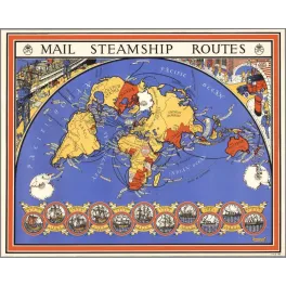 Carte Mail Steamship Routes GPO Routes Navires Postaux – Cartographie ancienne