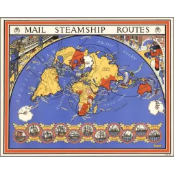 Carte Mail Steamship Routes GPO Routes Navires Postaux – Cartographie ancienne