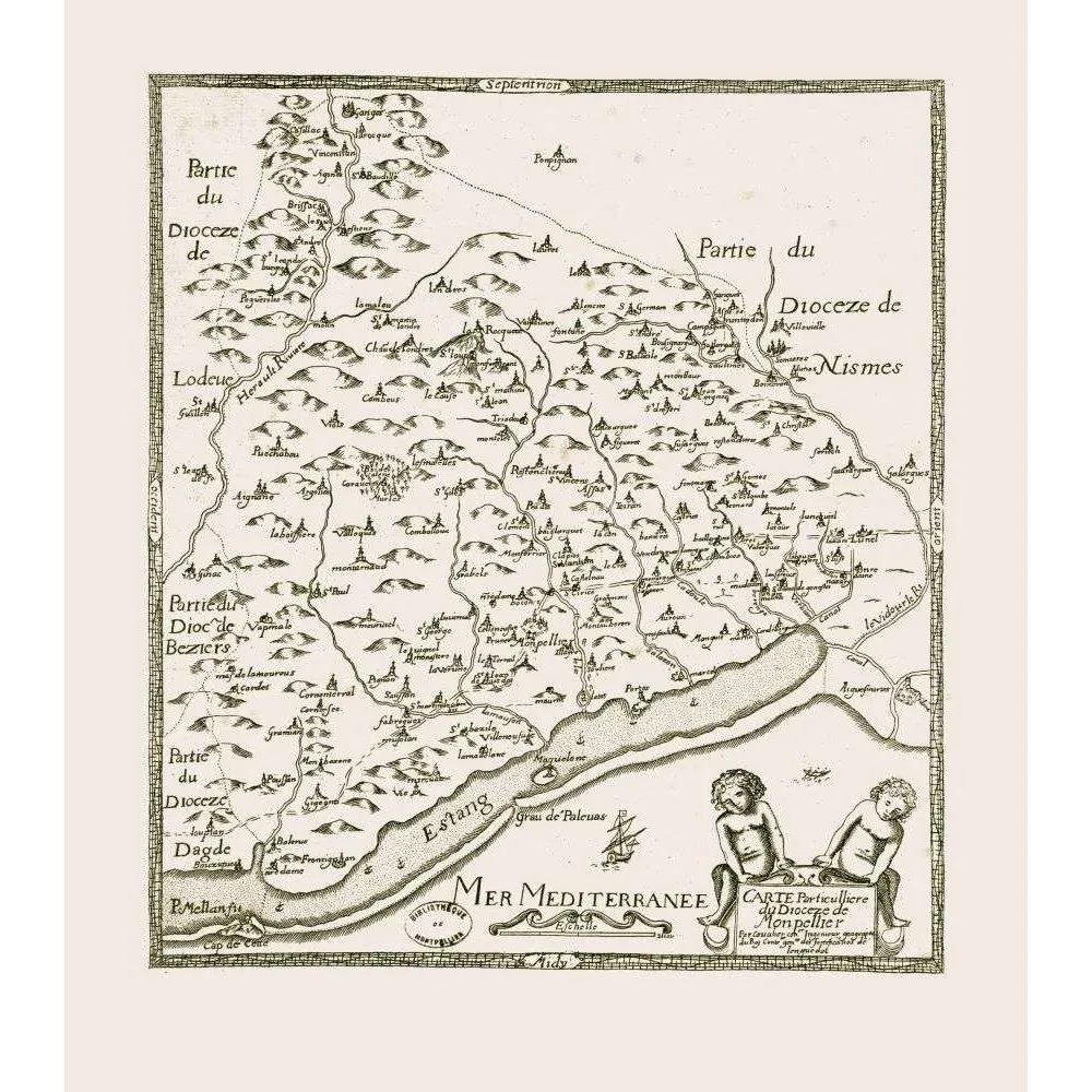 Fac-similé de carte ancienne Diocèse Montpellier Gravure XVIIe siècle – Cartographie ancienne Fac-similé de carte ancienne Diocèse Montpellier Gravure XVIIe siècle – Cartographie ancienne