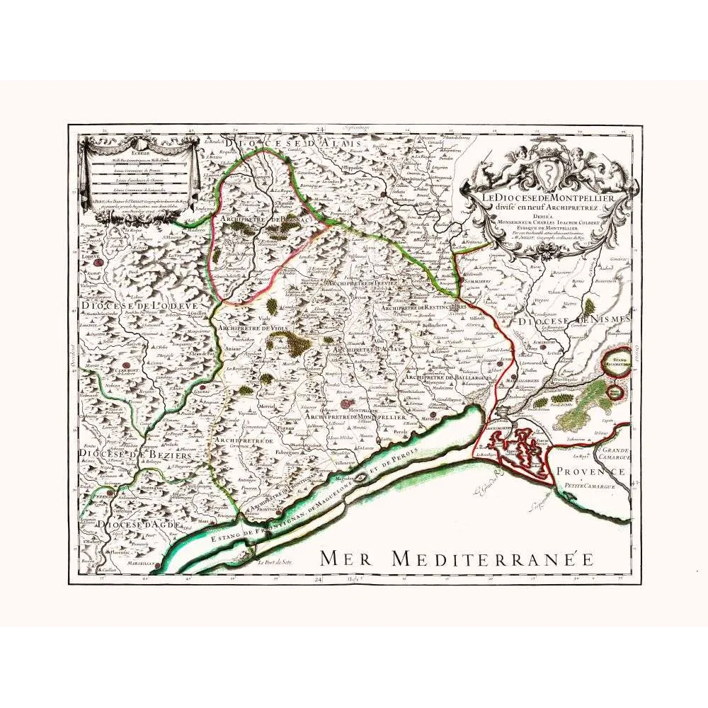 Carte Diocèse Montpellier Neuf Archiprêtrés Colbert XVIIe – Cartographie ancienne