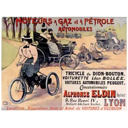 Affiche Automobile Eldin Lyon Dion-Bouton Peugeot H. Gray – Publicité vintage