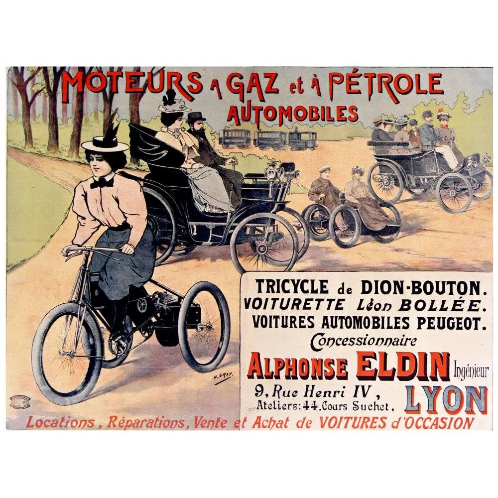 Affiche Automobile Eldin Lyon Dion-Bouton Peugeot H. Gray – Publicité vintage Affiche Automobile Eldin Lyon Dion-Bouton Peugeot H. Gray – Publicité vintage