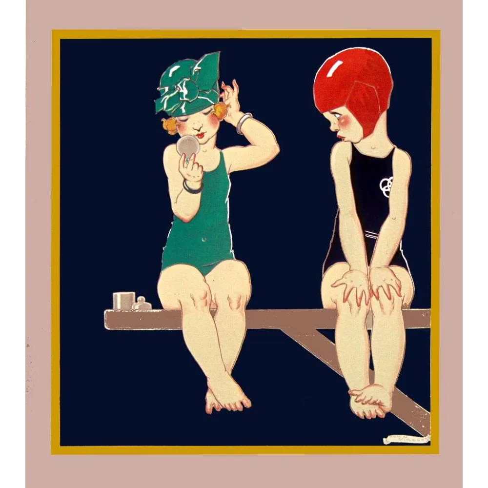Deux baigneuses - Illustration Art déco - Pubs vintage