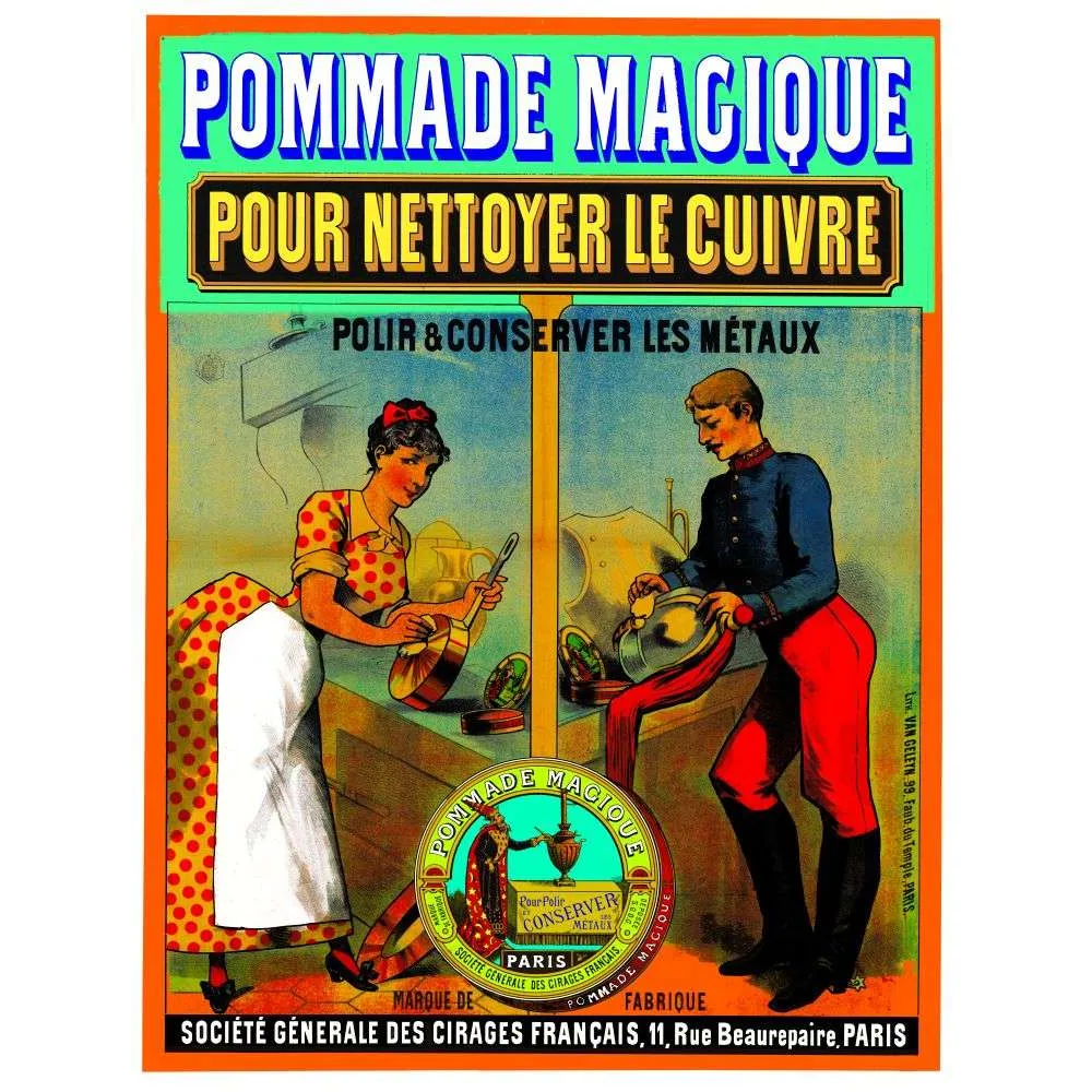 Affiche Pommade Magique Nettoyer Cuivre Cirages Français Paris – Publicité vintage Affiche Pommade Magique Nettoyer Cuivre Cirages Français Paris – Publicité vintage