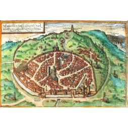Plan Ancien Nîmes Vue Cavalière Pont du Gard XVIe siècle – Cartographie ancienne