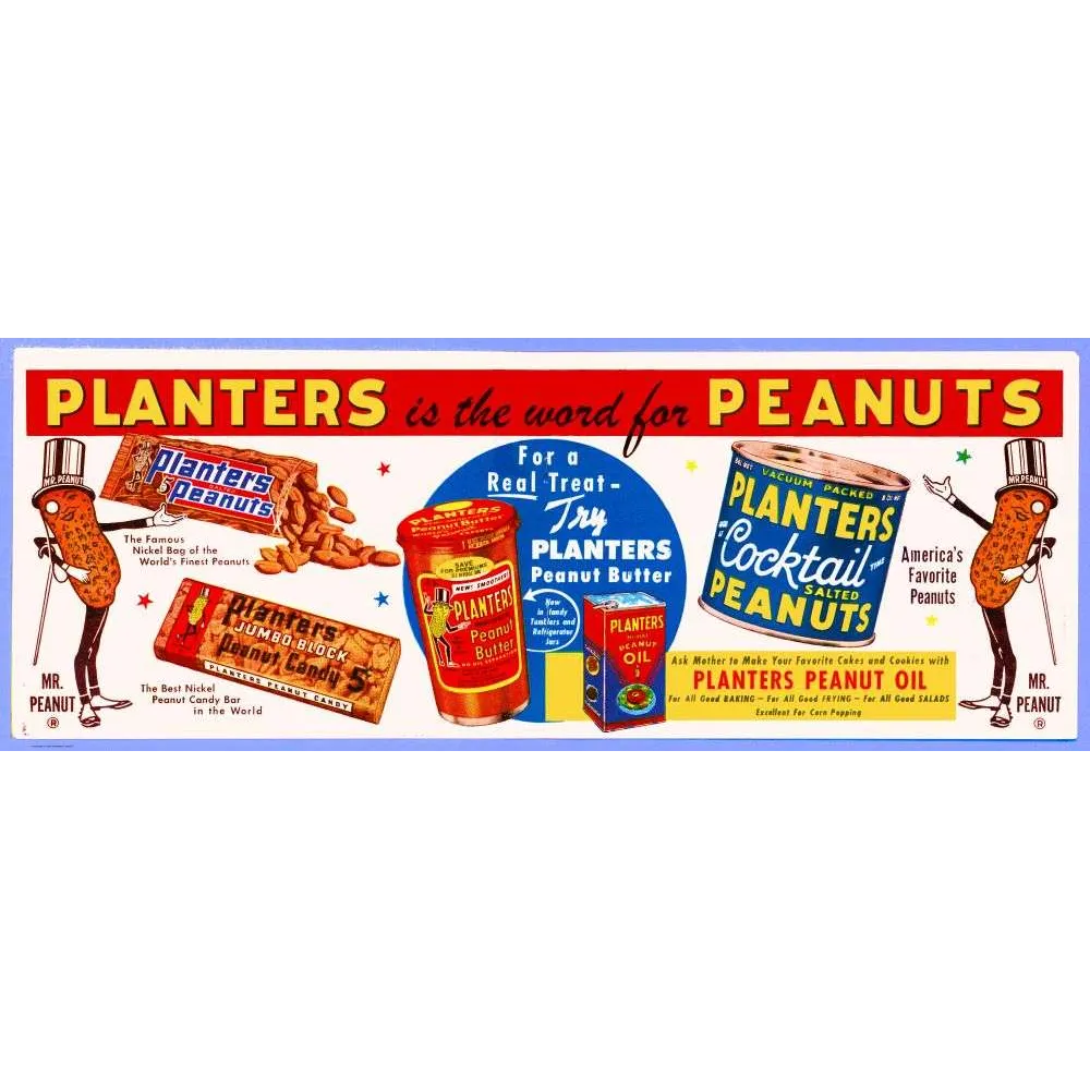 Affiche Planters Peanuts Mr Peanut Arachides Américaine – Publicité vintage Affiche Planters Peanuts Mr Peanut Arachides Américaine – Publicité vintage