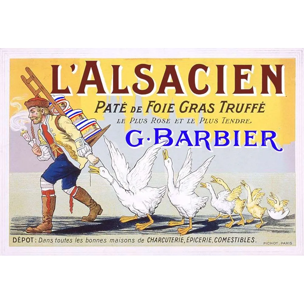 Affiche L'Alsacien Pâté Foie Gras Truffé G. Barbier Paris – Publicité vintage Affiche L'Alsacien Pâté Foie Gras Truffé G. Barbier Paris – Publicité vintage
