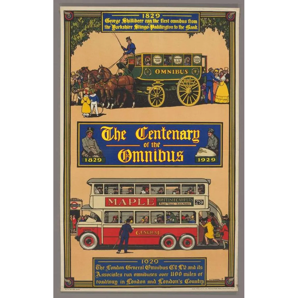 Affiche Centenaire Omnibus Londres 1829 1929 Transport – Fac-similé de document ancien Affiche Centenaire Omnibus Londres 1829 1929 Transport – Fac-similé de document ancien