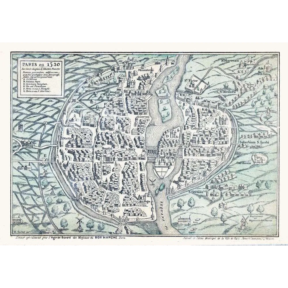 Plan Paris 1530 Fac-similé Sébastien Munster Bon Marché – Cartographie ancienne
