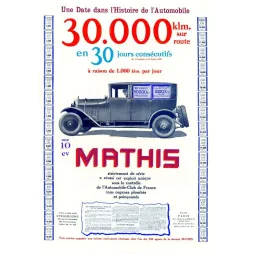Affiche Mathis 10 CV Record 30000 km Strasbourg Automobile – Publicité vintage