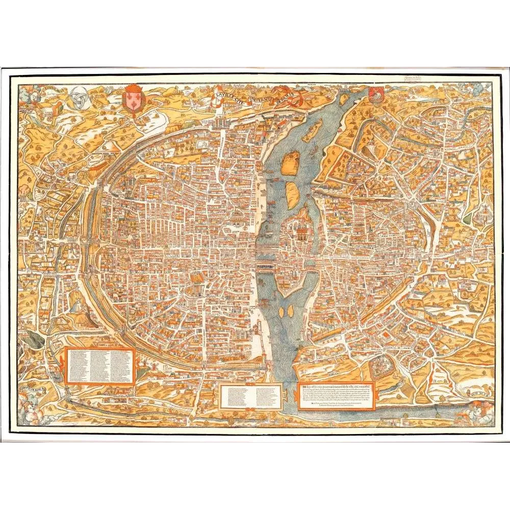 Plan Paris Renaissance XVIe Siècle Plan de Bâle Coloré – Cartographie ancienne