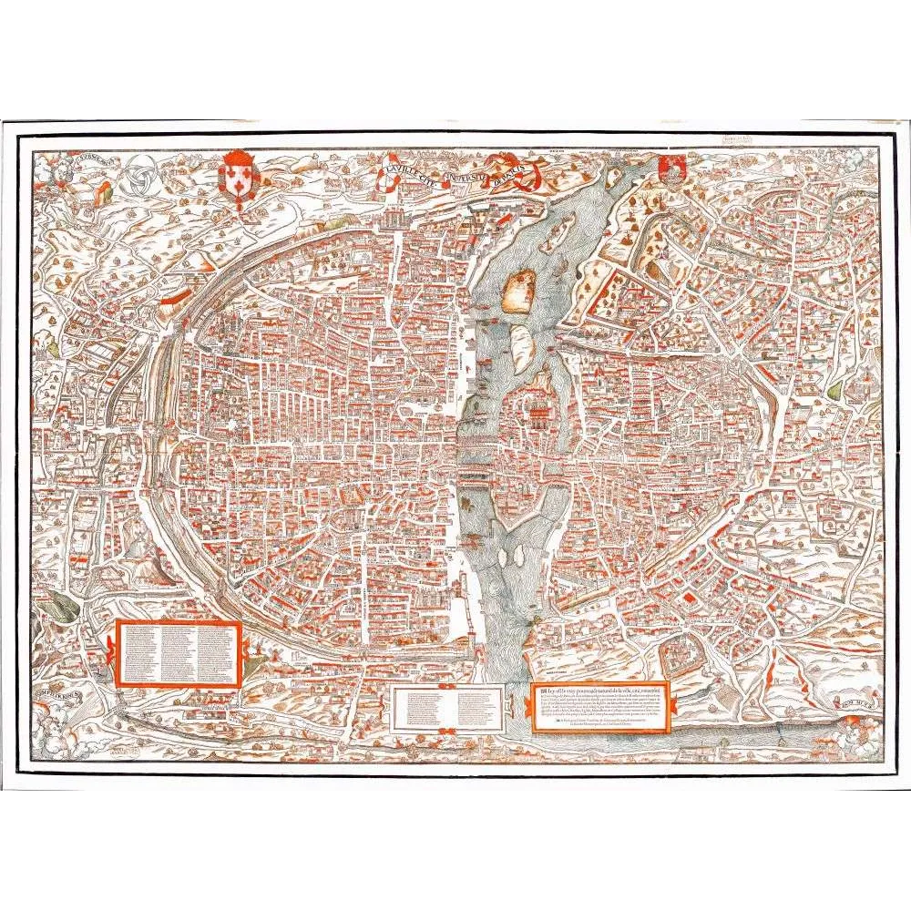 Plan Paris Renaissance XVIe Siècle Plan de Bâle Gravure – Cartographie ancienne