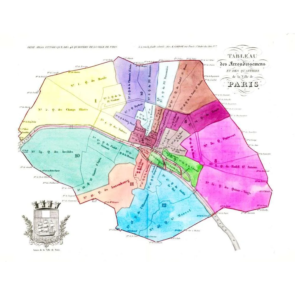 Carte Arrondissements Quartiers Paris XIXe Siècle Garnot – Cartographie ancienne