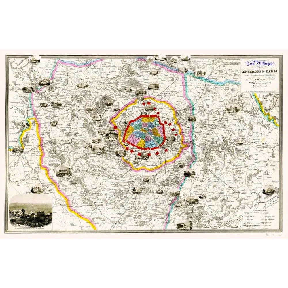 Carte Pittoresque Environs Paris Fortifications Vuillemin XIXe – Cartographie ancienne