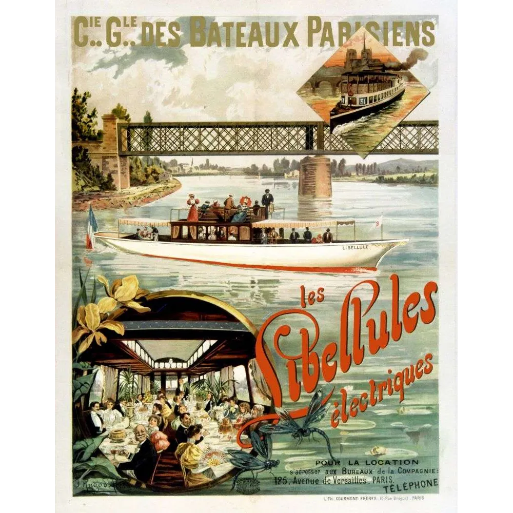 Affiche Libellules Électriques Bateaux Parisiens Seine Paris – Publicité vintage