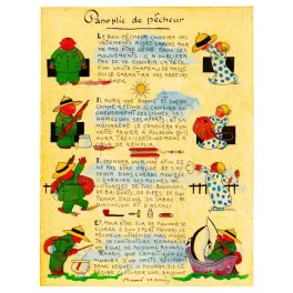 Illustration Humoristique Panoplie Pêcheur André Hellé – Fac-similé de document ancien