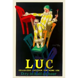 Affiche LUC Laque Cellulosique Cappiello Arlequin Chaises – Publicité vintage