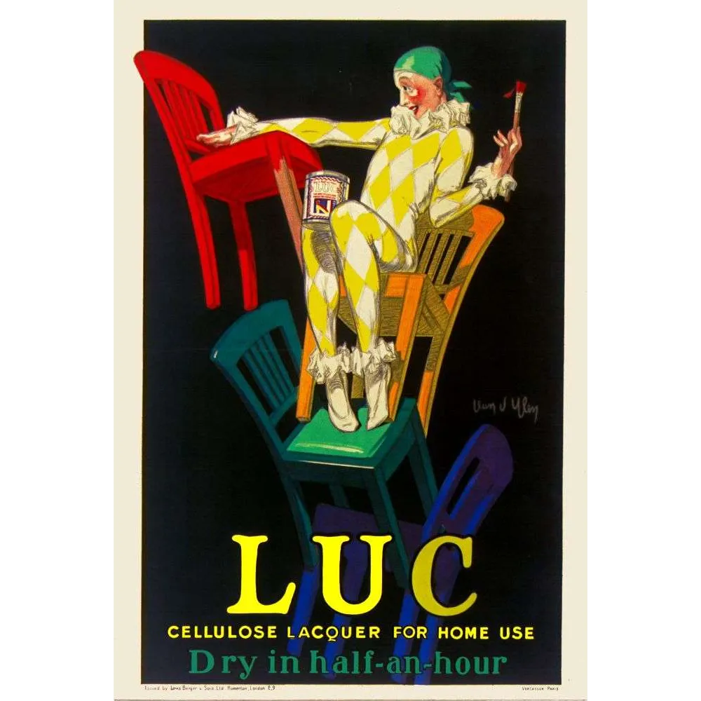 Affiche LUC Laque Cellulosique Cappiello Arlequin Chaises – Publicité vintage