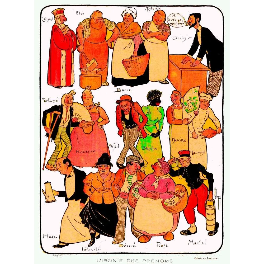 L'Ironie des Prénoms – Caricature presse Belle Époque Lebèque L'Ironie des Prénoms – Caricature presse Belle Époque Lebèque