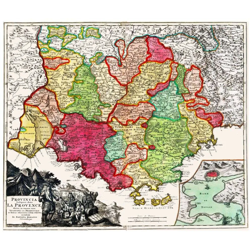 Fac-similé de carte ancienne Provence Homann – XVIIIe siècle Toulon Camargue Fac-similé de carte ancienne Provence Homann – XVIIIe siècle Toulon Camargue