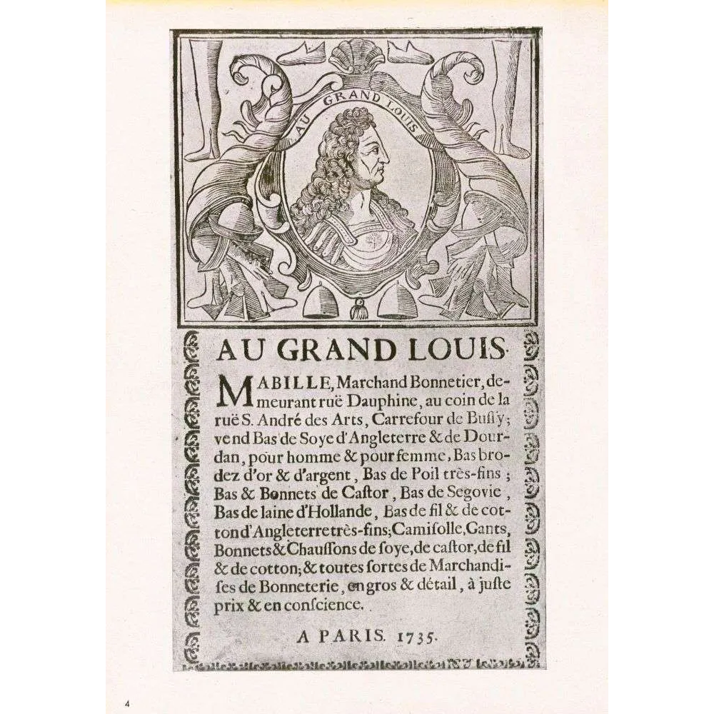 Au Grand Louis Bonnetier Paris 1735 – Document commercial rarissime Au Grand Louis Bonnetier Paris 1735 – Document commercial rarissime