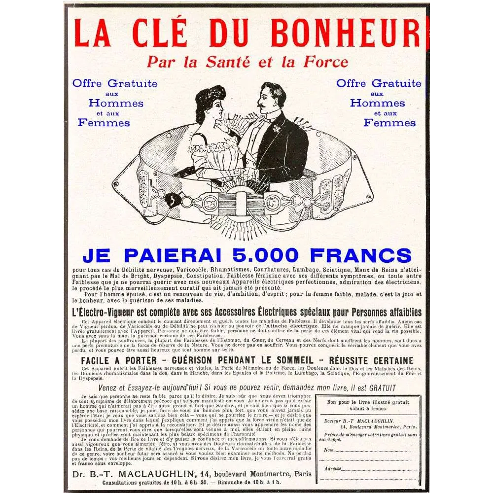 Électro-Vigueur Maclaughlin – pub vintage électrothérapie Belle Époque Électro-Vigueur Maclaughlin – pub vintage électrothérapie Belle Époque