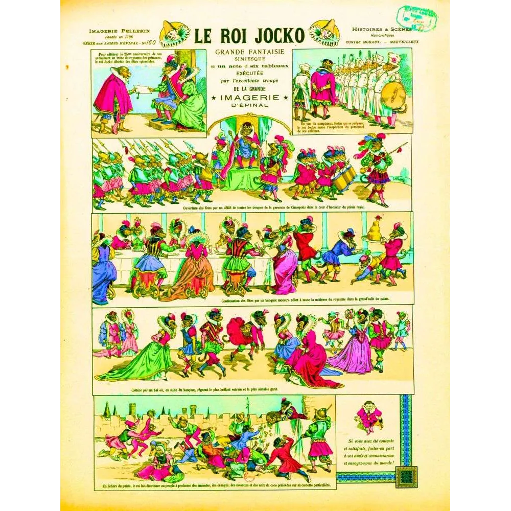 Le Roi Jocko – Imagerie d'Épinal singes fantaisie XIXe siècle Le Roi Jocko – Imagerie d'Épinal singes fantaisie XIXe siècle