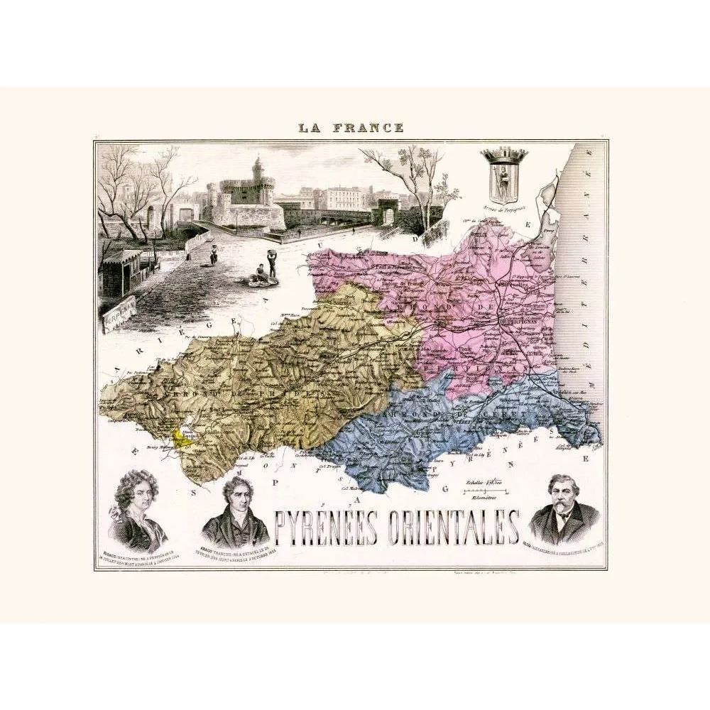 Carte Pyrénées Orientales XIXe – Atlas Vuillemin Perpignan Carte Pyrénées Orientales XIXe – Atlas Vuillemin Perpignan
