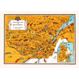 Carte Illustrée Québec – Animated Map chasse et pêche vintage
