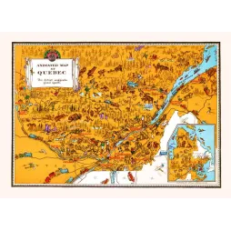 Carte Illustrée Québec – Animated Map chasse et pêche vintage