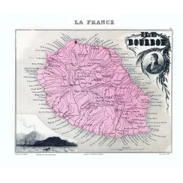 Île Bourbon La Réunion – Fac-similé de carte ancienne Vuillemin XIXe siècle