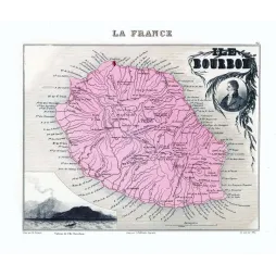 Île Bourbon La Réunion – Fac-similé de carte ancienne Vuillemin XIXe siècle