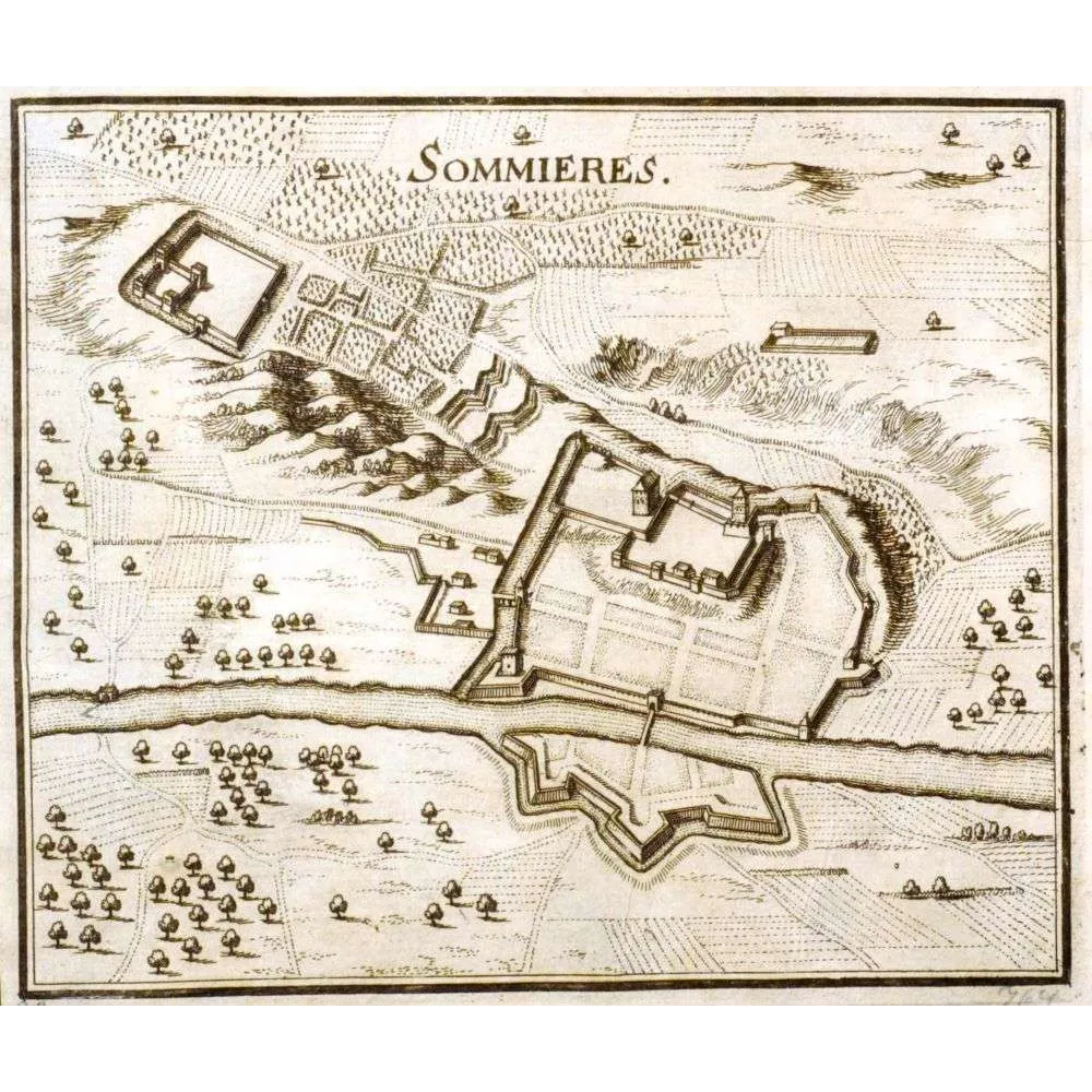 Sommières – Fac-similé de gravure ancienne ville fortifiée XVIIe–XVIIIe siècle