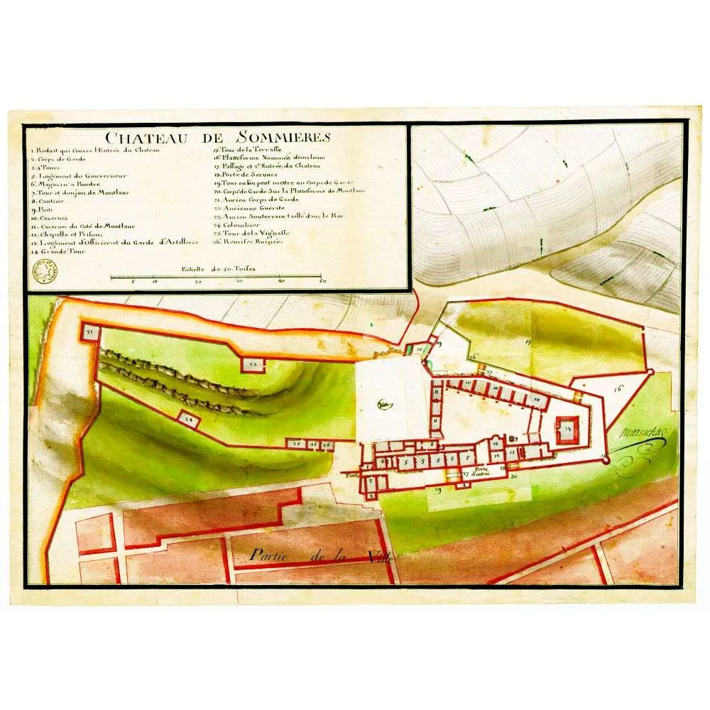 Château de Sommières – Plan militaire aquarellé XVIIIe siècle Château de Sommières – Plan militaire aquarellé XVIIIe siècle