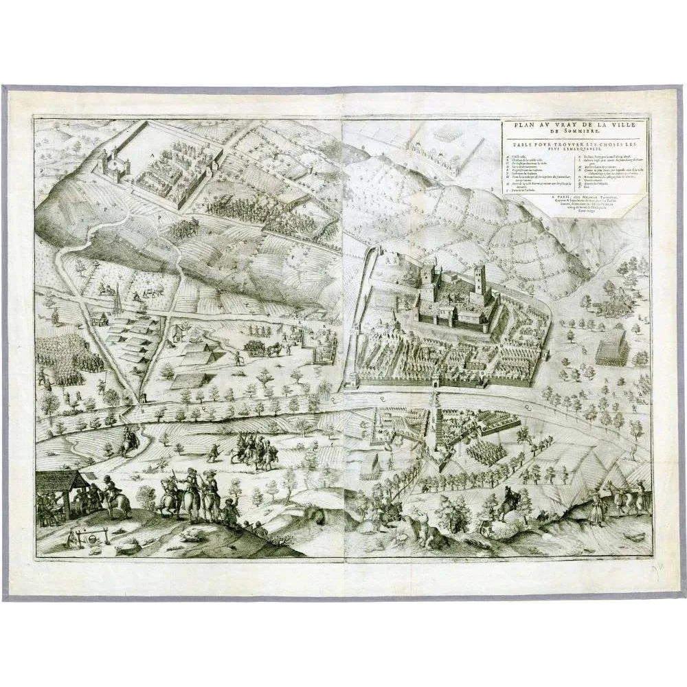 Siège de Sommières XVIIe – Fac-similé de gravure ancienne ville et troupes Siège de Sommières XVIIe – Fac-similé de gravure ancienne ville et troupes