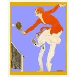 Joueuse de Tennis en Rouge – Illustration Art Déco Sport Années 1920