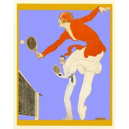 Joueuse de Tennis en Rouge – Illustration Art Déco Sport Années 1920