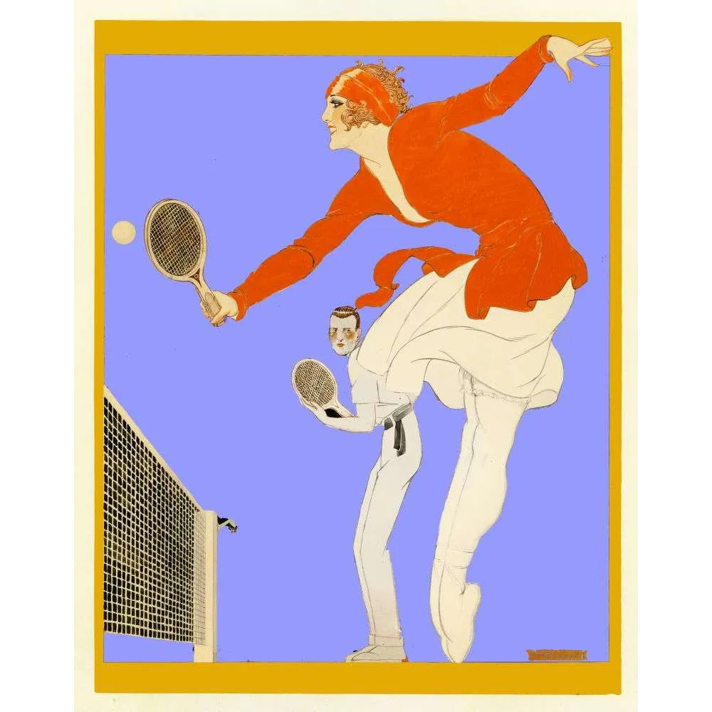 Joueuse de Tennis en Rouge – Illustration Art Déco Sport Années 1920 Joueuse de Tennis en Rouge – Illustration Art Déco Sport Années 1920