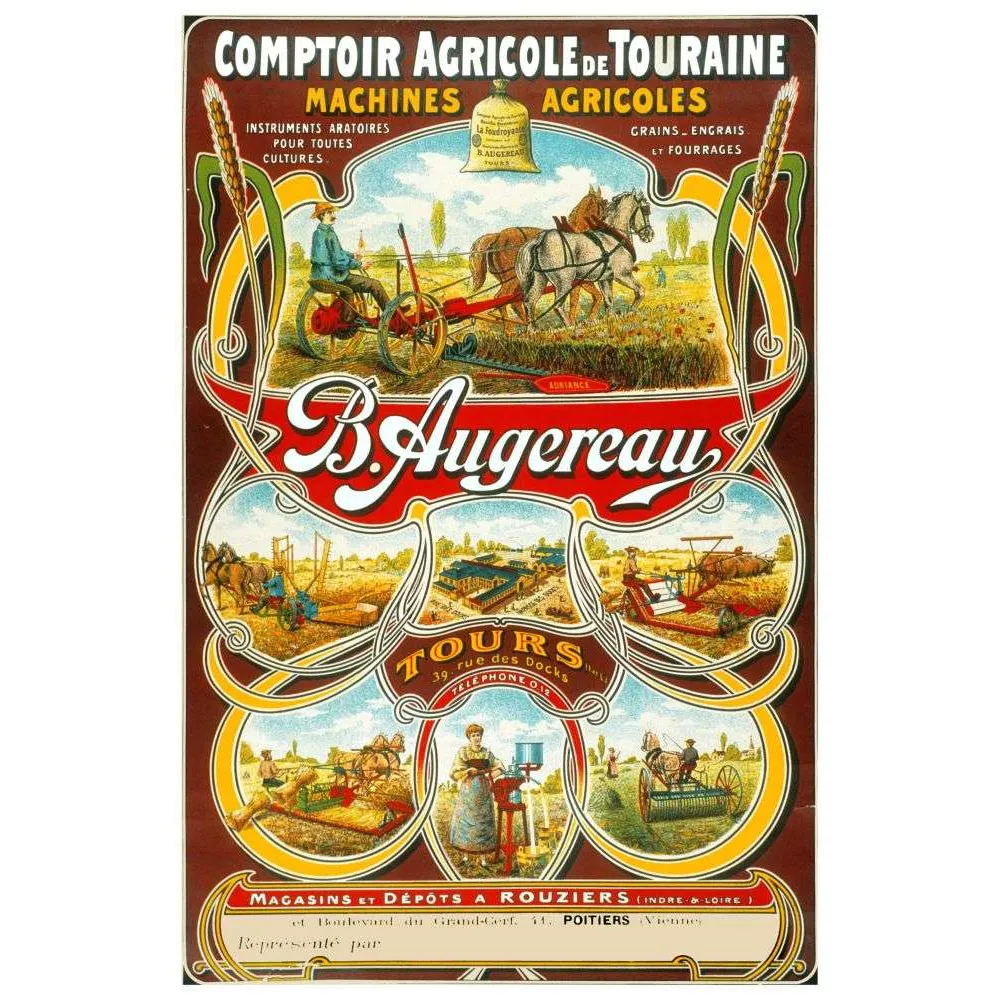 B. Augereau Comptoir Agricole Tours – Machines Agricoles Affiche Vintage B. Augereau Comptoir Agricole Tours – Machines Agricoles Affiche Vintage