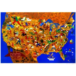 America Its Folklore – Carte Illustrée William Gropper Légendes USA