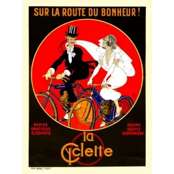 La Cyclette Sur la Route du Bonheur – Affiche Vélo Couple Art Déco Mich